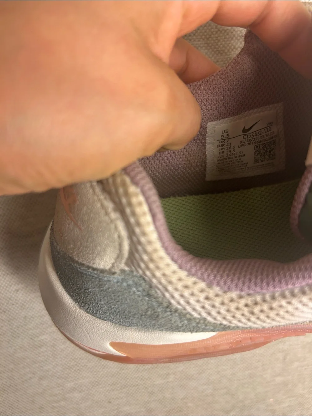 Nike Beige and Green Lace-Up Sneakers with Pink Lining